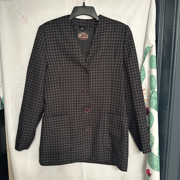 manor house women’s black gray plaid ckeck blazer jacket size Large. - Picture 1 of 15